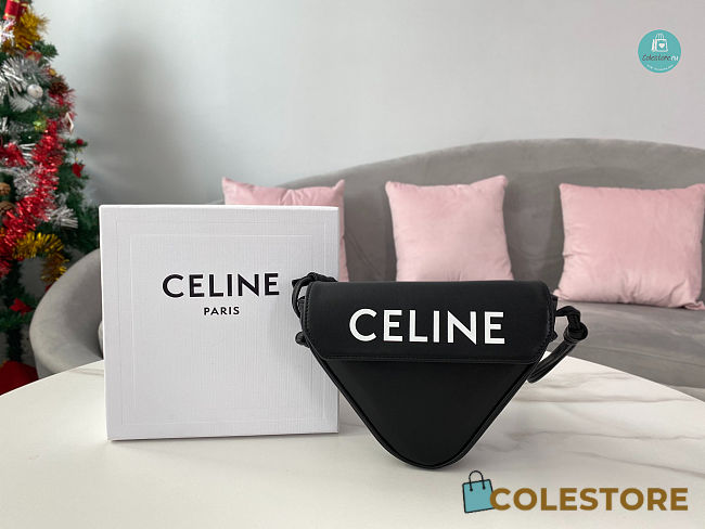 Celine Triangle Bag in Smooth Calfskin With Celine Print Black 21×15×4cm - 1