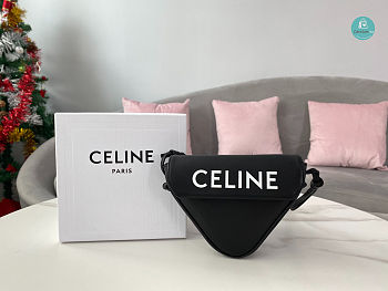Celine Triangle Bag in Smooth Calfskin With Celine Print Black 21×15×4cm