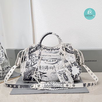Colestore BALENCIAGA Neo Cagole Graffiti City Large Leather Tote Bag In White 38x17x24 cm