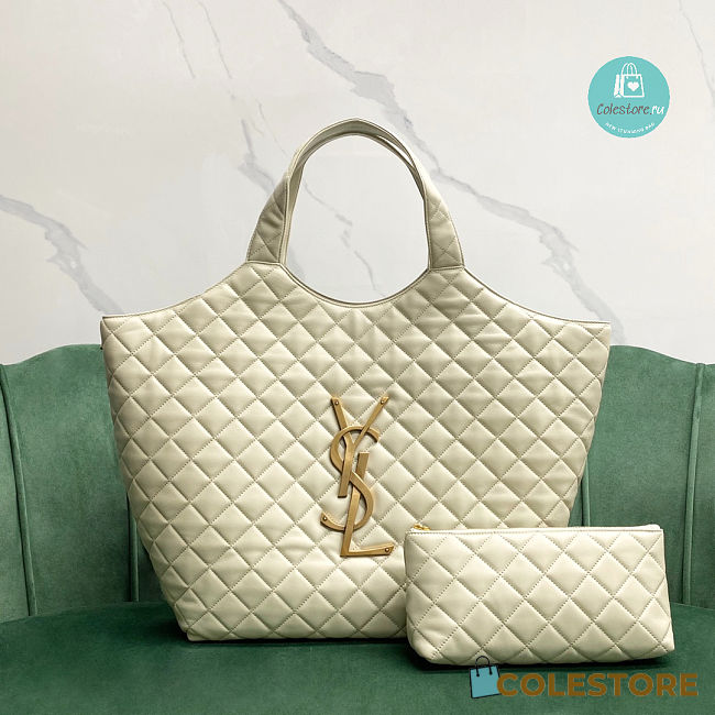 YSL Icare Maxi Shopping Bag In Quilted Lambskin White 35x8x43cm - 1