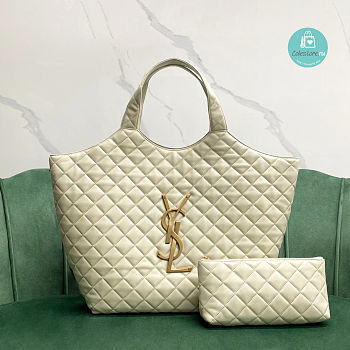 YSL Icare Maxi Shopping Bag In Quilted Lambskin White 35x8x43cm