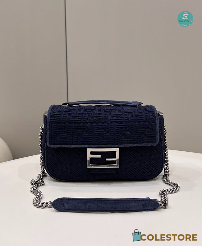 Fendi Navy Blue Baguette Chain Medium Shoulder Bag 24×6×13cm - 1
