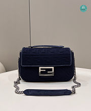 Fendi Navy Blue Baguette Chain Medium Shoulder Bag 24×6×13cm - 1