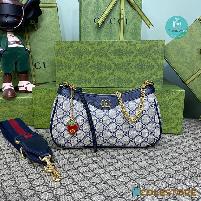 Gucci Ophidia Strawberry Handbag Blue Size 25x15.5x6cm - 1