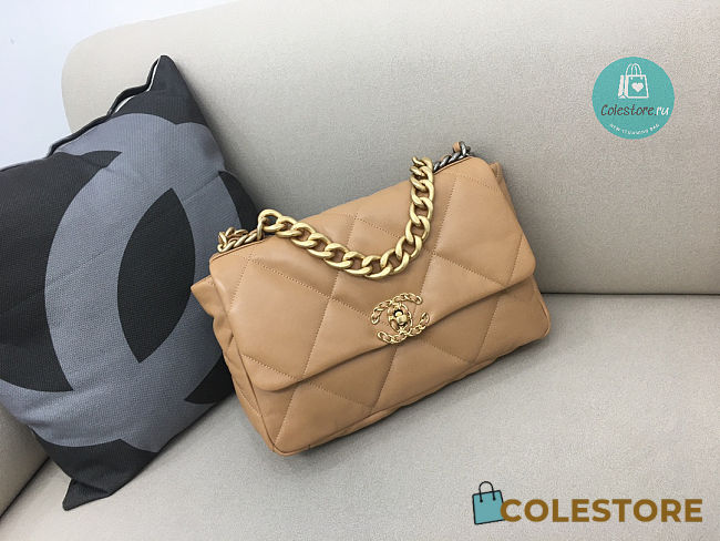Chanel 19 Calfskin Beige Flap Bag Size 30x20x10cm - 1