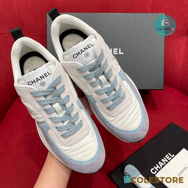 Chanel CC Logo Suede Plain Leather Low-Top Sneakers Blue Light Size 35-40 - 1