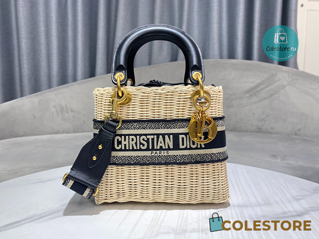Dior Lady Medium Natural Wicker Black Size 17x15x7cm - 1