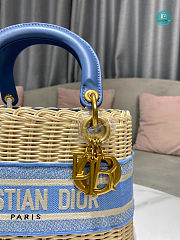 Dior Lady Medium Natural Wicker Blue Size 17x15x7cm - 2