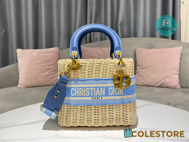 Dior Lady Medium Natural Wicker Blue Size 17x15x7cm - 1