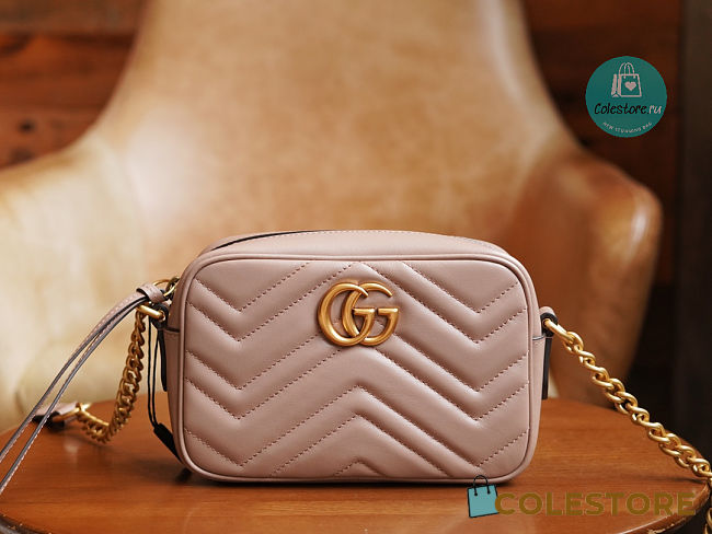 Gucci GG Marmont Matelassé Mini Bag Beige Leather 448065 Size 18x6x12cm - 1
