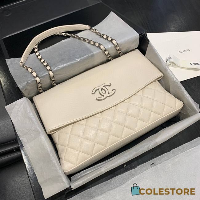 Chanel Hamptons Foldover Flap Bag Quilted Calfskin White Size 32x7.5x19CM - 1