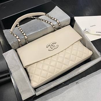 Chanel Hamptons Foldover Flap Bag Quilted Calfskin White Size 32x7.5x19CM
