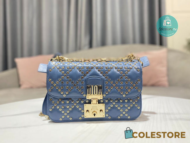 Christian Dior Addict Bag Cream Lambskin Lucky Star Blue Size 21x8x13cm - 1
