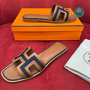 Hermes Oran Leather Sandal Bleu Brut Gold Size 35-42 - 6