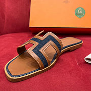 Hermes Oran Leather Sandal Bleu Brut Gold Size 35-42 - 3