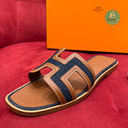 Hermes Oran Leather Sandal Bleu Brut Gold Size 35-42 - 4