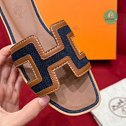 Hermes Oran Leather Sandal Bleu Brut Gold Size 35-42 - 2