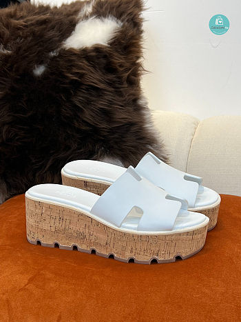 HERMES Calfskin Cork Eze 30 Sandal White Size 35-41