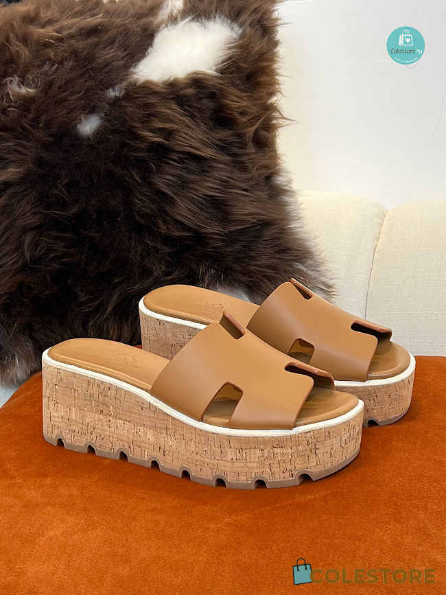 HERMES Calfskin Cork Eze 30 Sandal Beige Size 35-41 - 1