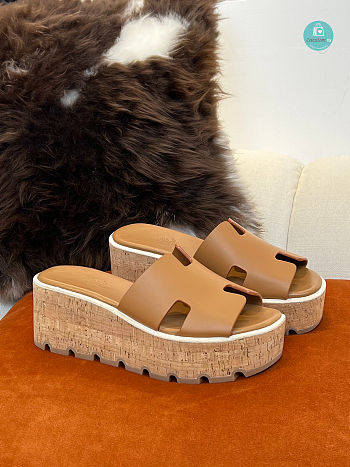 HERMES Calfskin Cork Eze 30 Sandal Beige Size 35-41