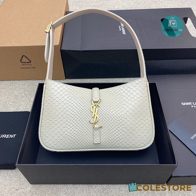 YSL Le 5 A 7 Hobo Bag In Crocodile Embossed Shiny Leather In White 24.5x16x6cm - 1
