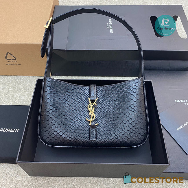 YSL Le 5 A 7 Hobo Bag In Crocodile Embossed Shiny Leather In Black 24.5x16x6cm - 1