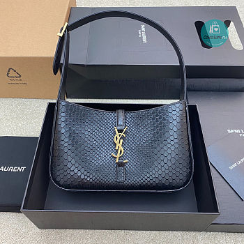 YSL Le 5 A 7 Hobo Bag In Crocodile Embossed Shiny Leather In Black 24.5x16x6cm