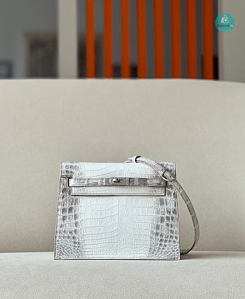 Hermès Kelly Himalaya Crocodile Leather In White 22x17x7cm