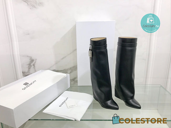 Givenchy Shark Lock Leather Knee-High Boots In Black Size 36-40 - 1