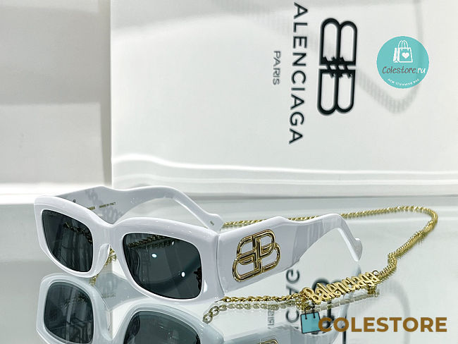  Balenciaga White Rectangular Ladies Sunglasses - 1