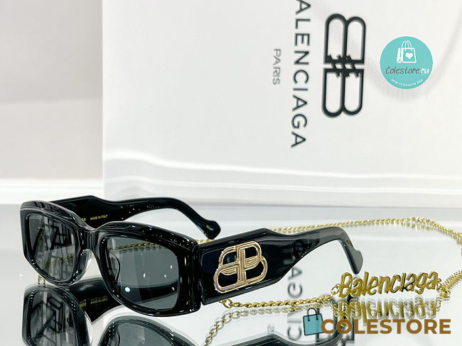  Balenciaga Black Rectangular Ladies Sunglasses - 1