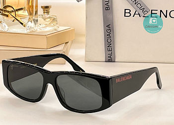 Balenciaga Black/Red Rectangular Frame Sunglasses