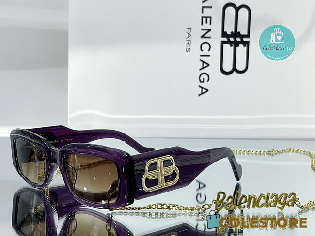  Balenciaga Purple Rectangular Ladies Sunglasses - 1