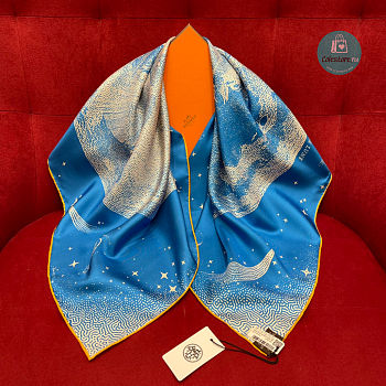 Hermes Silk Scarf Blue/Yellow Horse Size 90cm