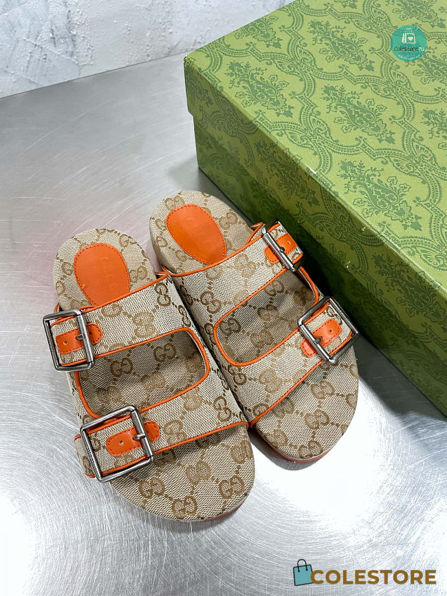  Gucci Slide Orange Sandal With Straps Size 35-40cm - 1