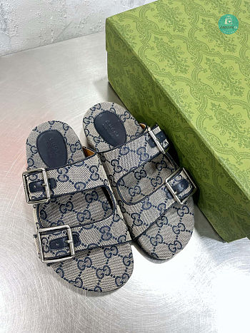  Gucci Slide Blue Sandal With Straps Size 35-40cm