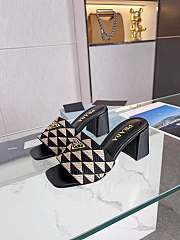 Prada Embroidered Fabric Sandals Black 5cm - 3