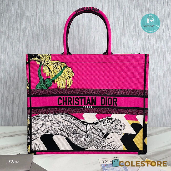 Dior Pink Book Tote Bag De Jouy Embroidery Size 36x28x17cm - 1