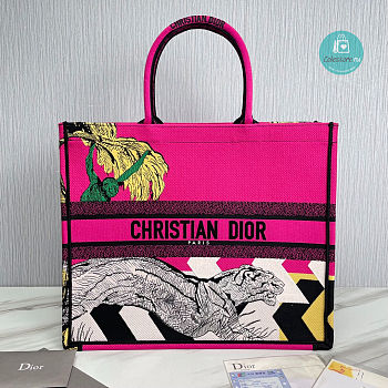 Dior Pink Book Tote Bag De Jouy Embroidery Size 36x28x17cm