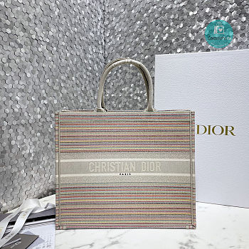 Dior Book Tote in Multi Color Stripes Size 41.5x32x16cm