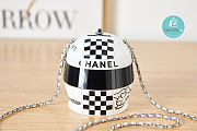 Chanel HELMET MINAUDIERE Resin, Diamanté & Silver-Tone Metal White & Black Size 10×9×11 cm - 1