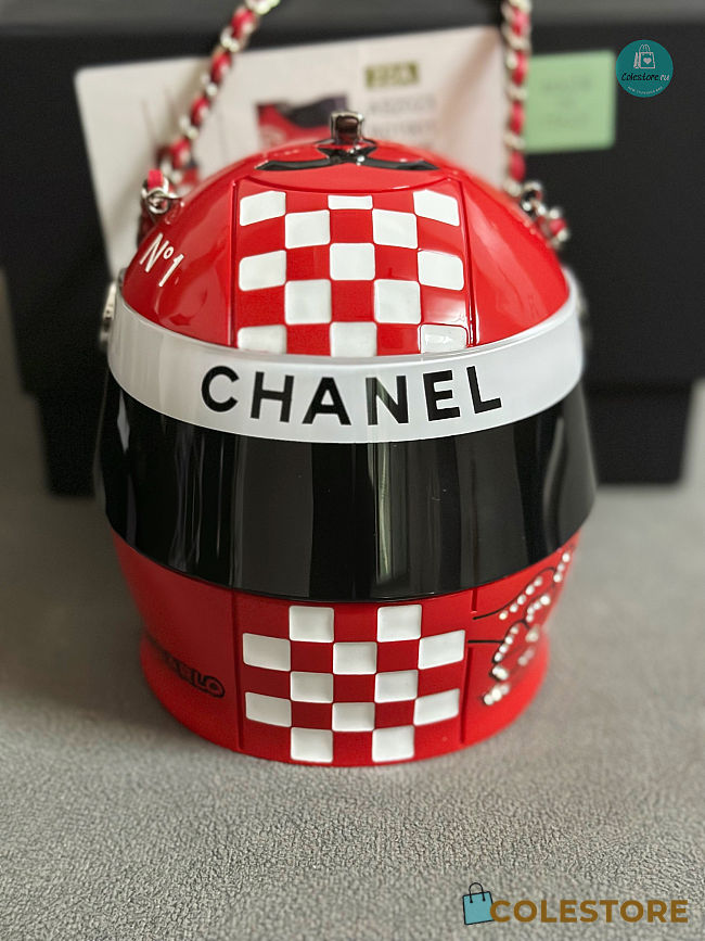 Chanel HELMET MINAUDIERE Resin, Diamanté & Silver-Tone Metal Red Size 10×9×11 cm - 1