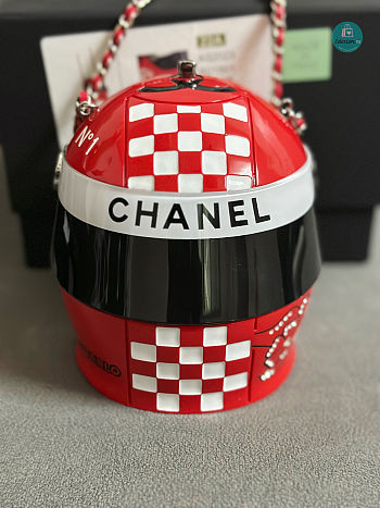 Chanel HELMET MINAUDIERE Resin, Diamanté & Silver-Tone Metal Red Size 10×9×11 cm