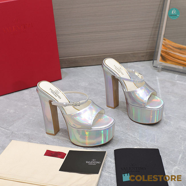Valentino Garavani Tan-Go 155 Patent-Leather Platform Heels Silver 155mm - 1
