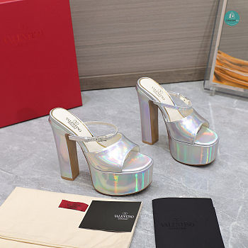 Valentino Garavani Tan-Go 155 Patent-Leather Platform Heels Silver 155mm