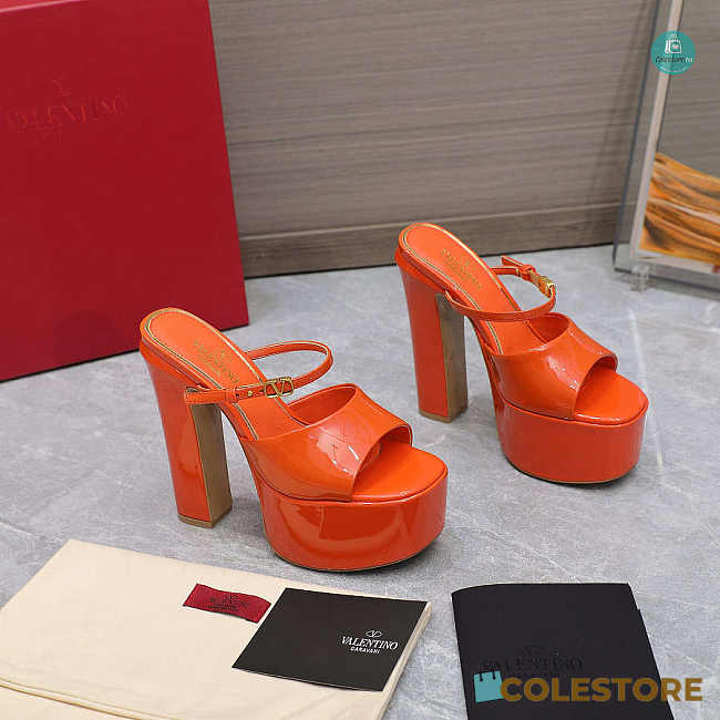 Valentino Garavani Tan-Go 155 Patent-Leather Platform Heels Orange 155mm - 1
