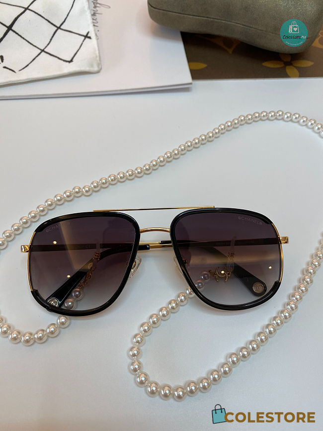 Chanel Black/Gold Sunglasses  - 1