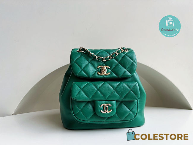 Chanel Backpack Duma Green Lambskin CC 18×18×12cm - 1