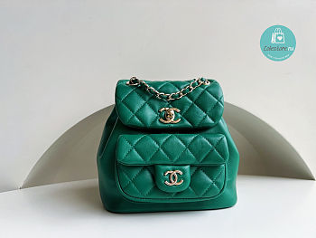 Chanel Backpack Duma Green Lambskin CC 18×18×12cm