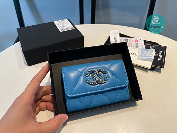 Chanel 19 Small Flap Wallet Lambskin Blue Size 8x11cm